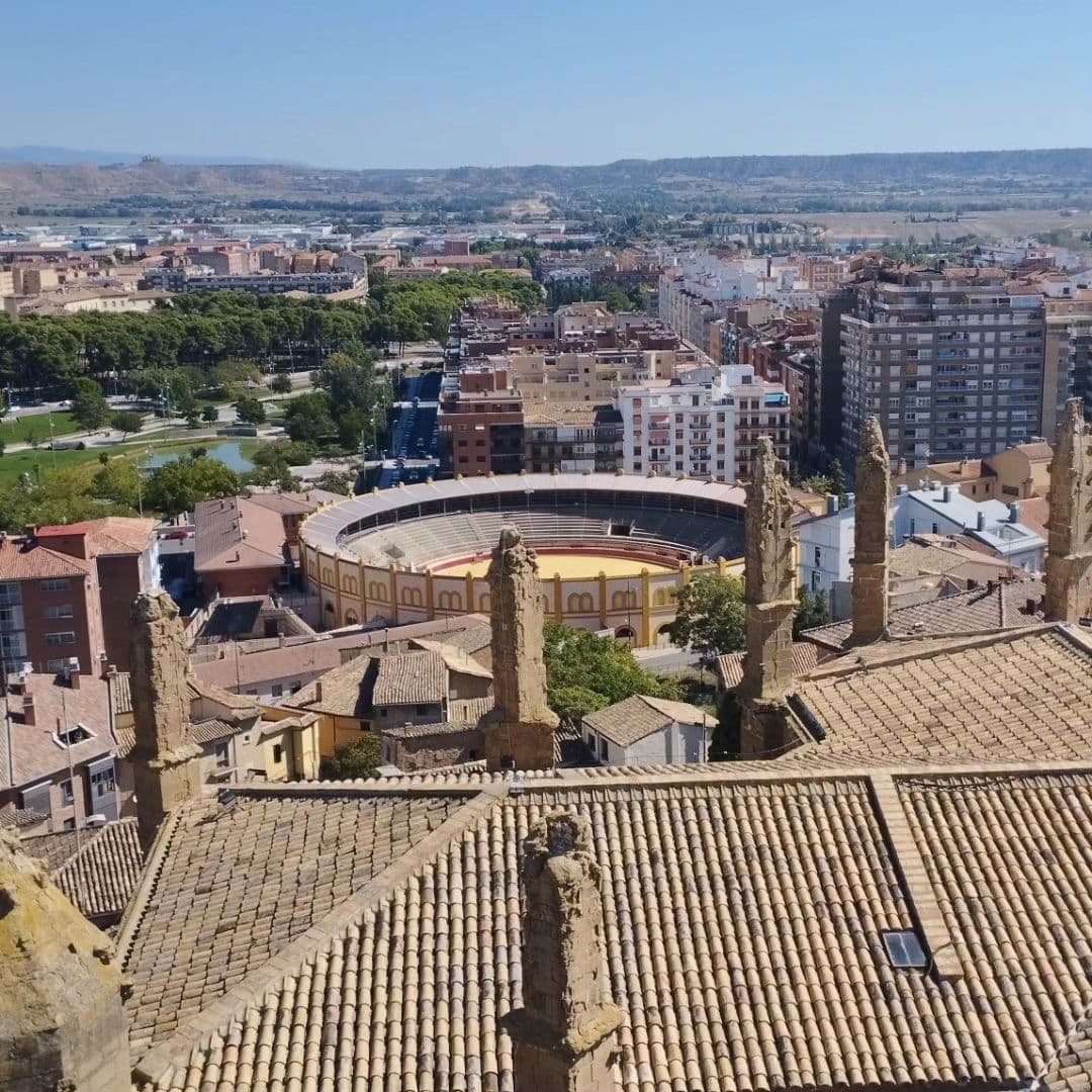 Aerial view of the city from the top of Huesca Cathedral